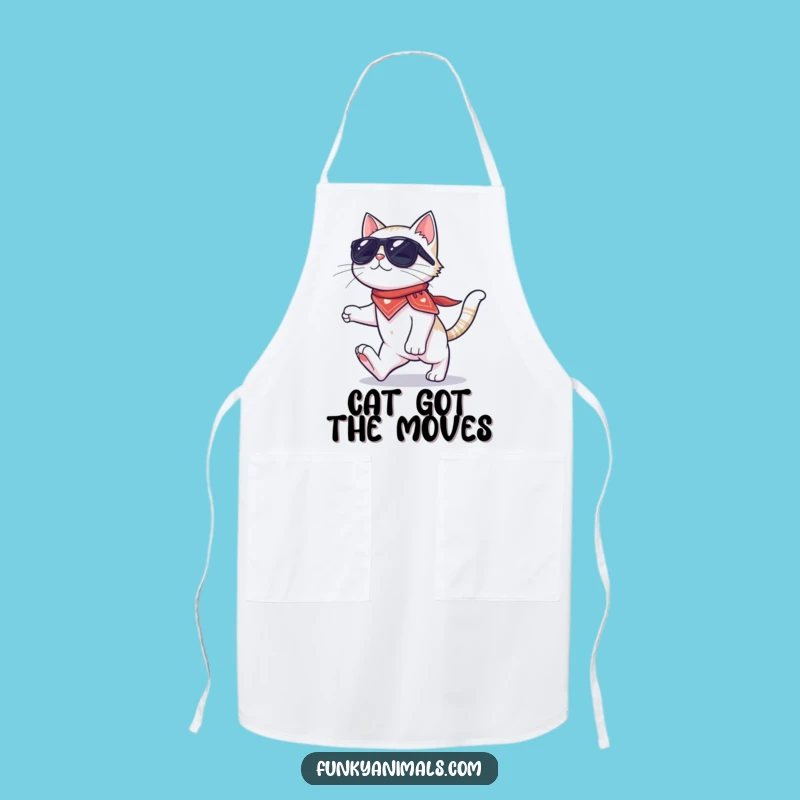 Funny Cat Moonwalk Apron: Cool Sunglasses Cat, Hilarious Dancer Kitchen Gift