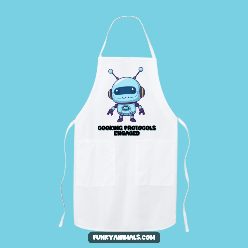 Funny Blue Robot Apron: Wobbly Antennas, Mischievous Kitchen Humor Gift