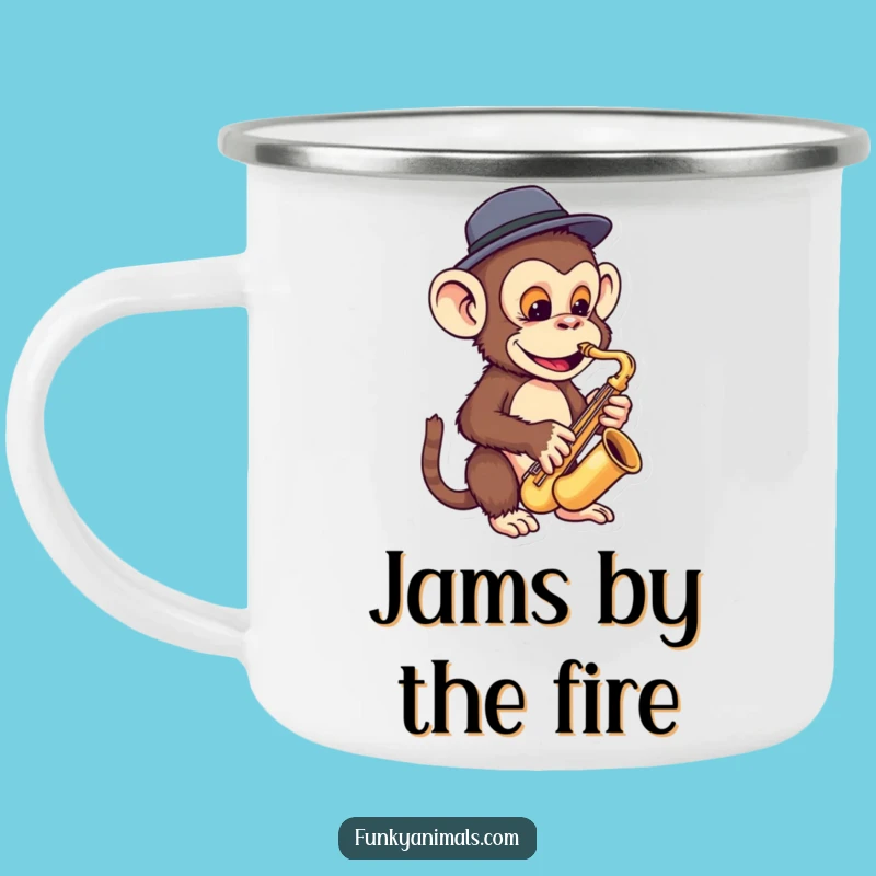 Funny Monkey Sax Camping Mug: Funky Fedora Player, Hilarious Outdoor Jazz Gift