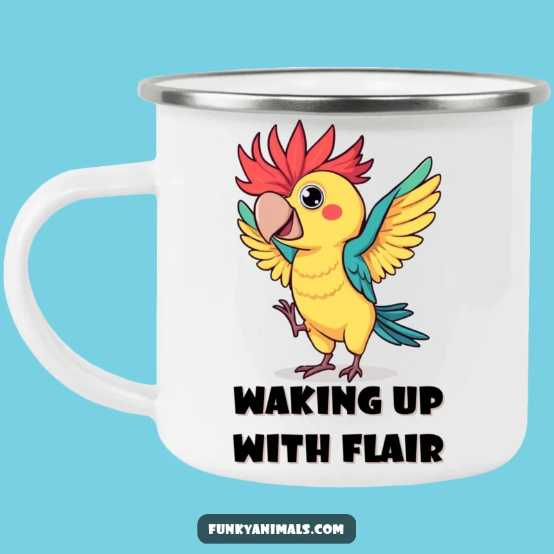 Funny Parrot Dance Camping Mug: Wild Feathered Dancer, Hilarious Outdoor Bird Gift