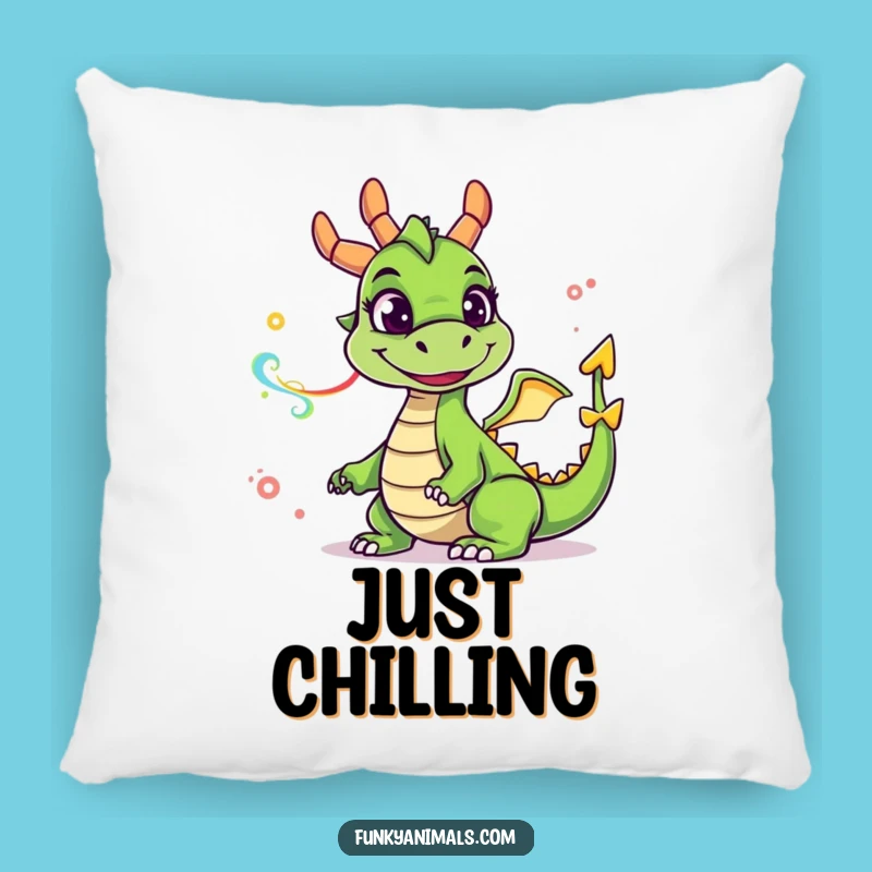 Funny Green Dragon Pillow: Goofy Smile, Smoke Rings, Comfy & Humorous Decor