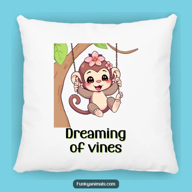 Funny Swinging Monkey Cub Pillow - Flower Hair Softness, Comfy Humorous Accent