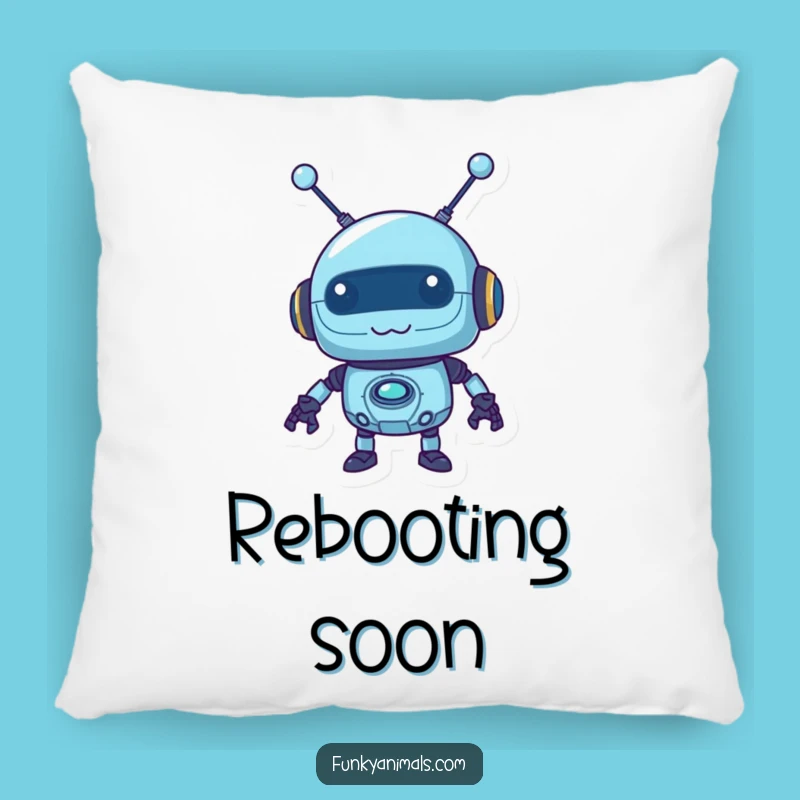 Funny Blue Robot Pillow: Wobbly Antennas, Mischievous Comfort, Tech Decor Gift