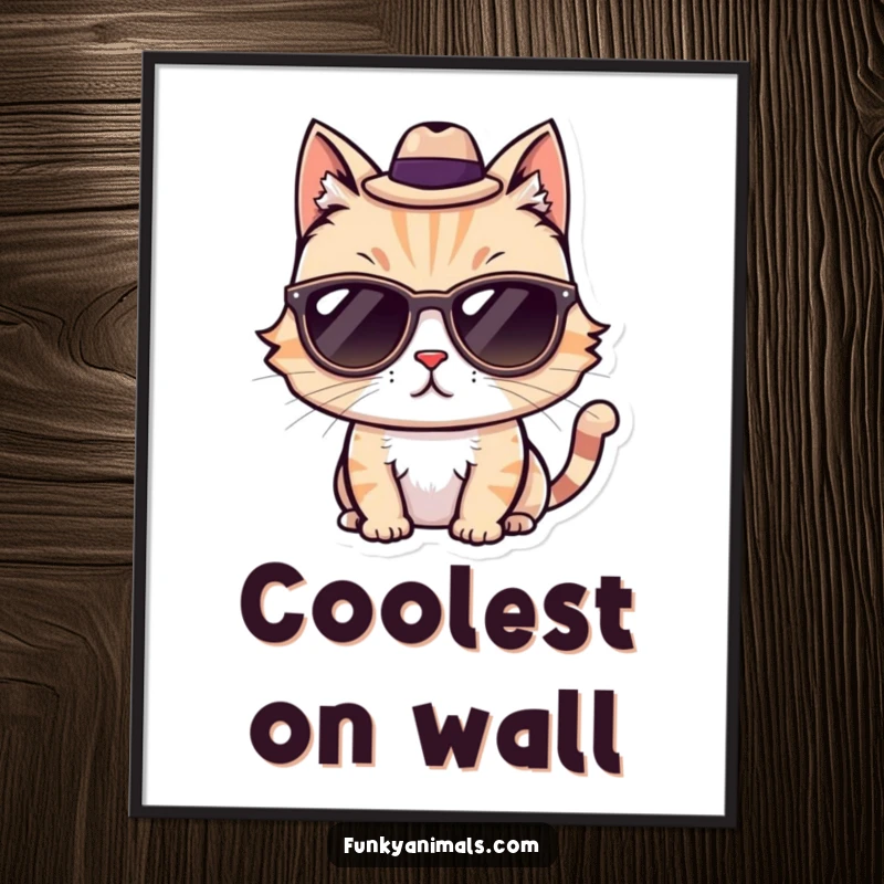 Funny Cool Cat Digital Art showcasing a cat in sunglasses and a fedora, radiating effortless cool.
