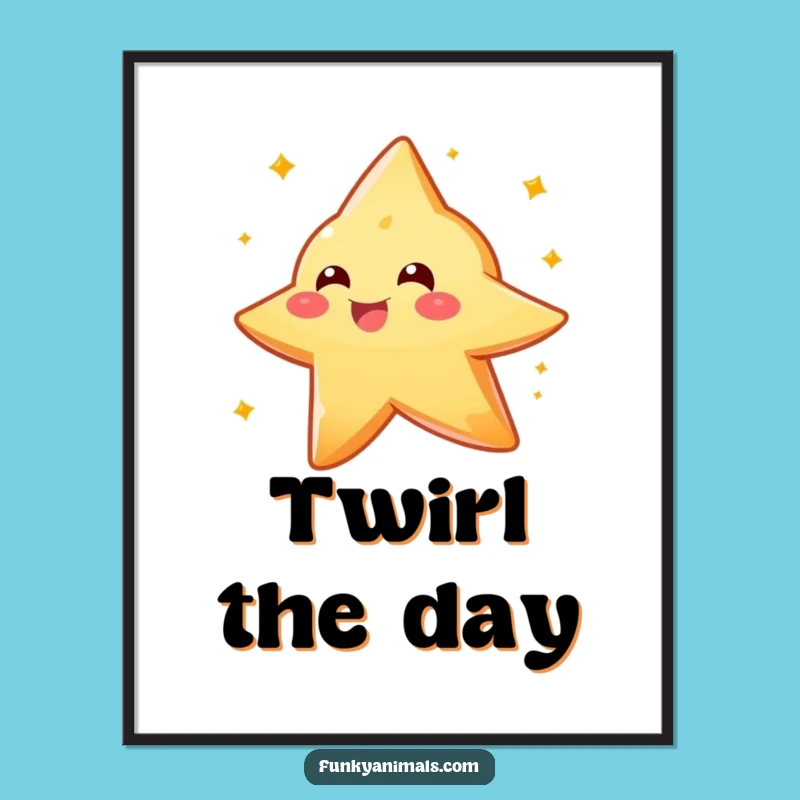 Funny Star Creature Digital Art: Sparkly Orange Spin, Instant Celestial Decor