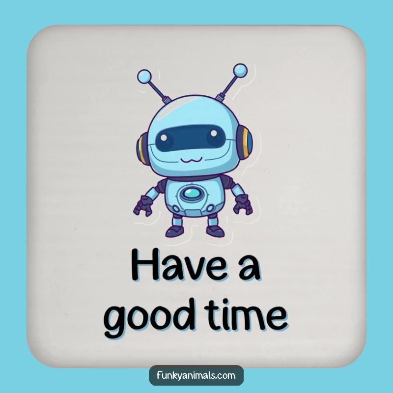 Funny Blue Robot Coasters: Wobbly Antennas, Mischievous Tech Protection Gift