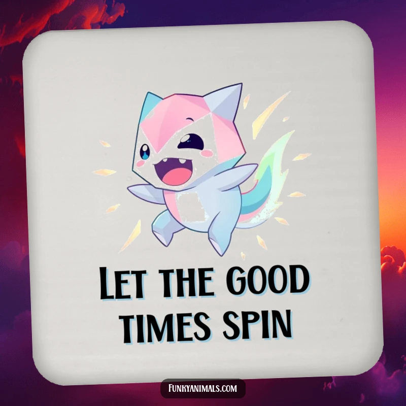 Funny Geometric Creature Coaster with a spinning, glowing geometric alien, adding exciting charm.