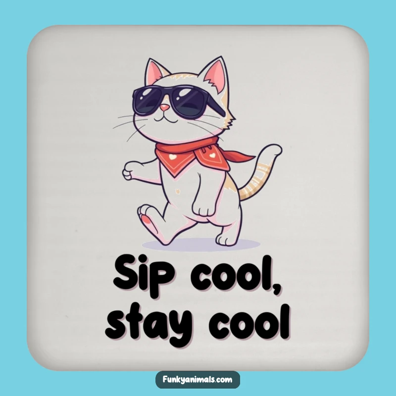 Funny Cat Moonwalk Coaster: Cool Sunglasses Cat, Hilarious Dancer Drink Decor