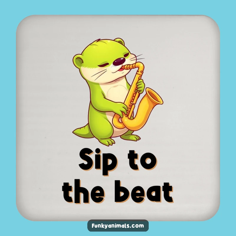 Funny Alien Otter Sax Coaster: Protect Surfaces with Extraterrestrial Cool!