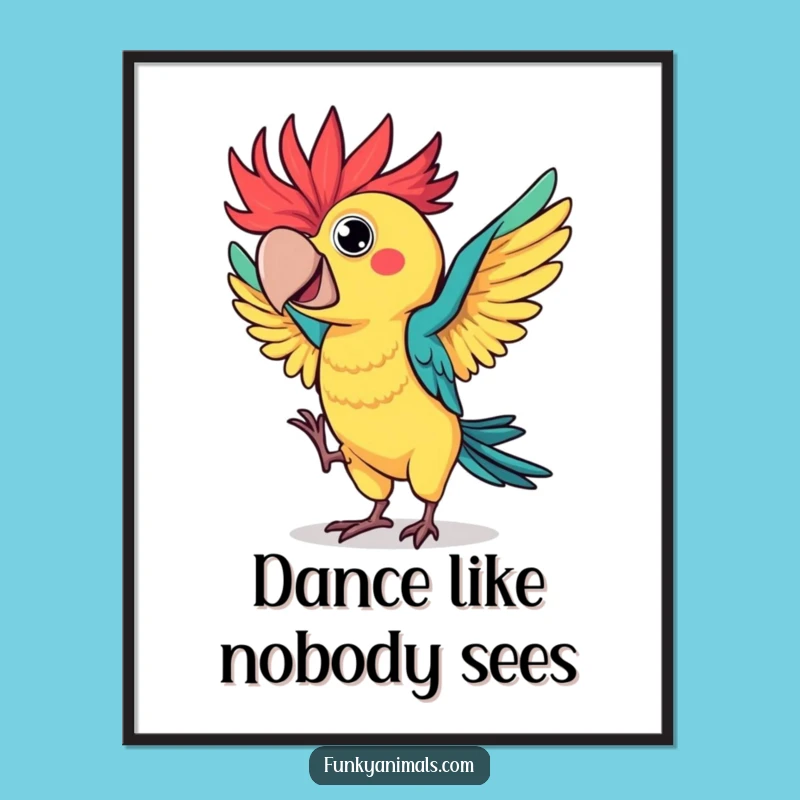 Funny Parrot Dance Poster: Wild Spiky Feathered Dancer, Hilarious Colorful Wall Art Gift