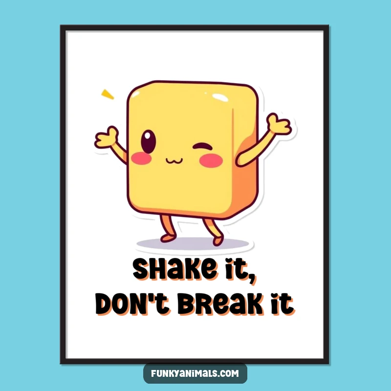 Funny Shimmy Block Character Poster: Vibrant Dance Art for Your Walls