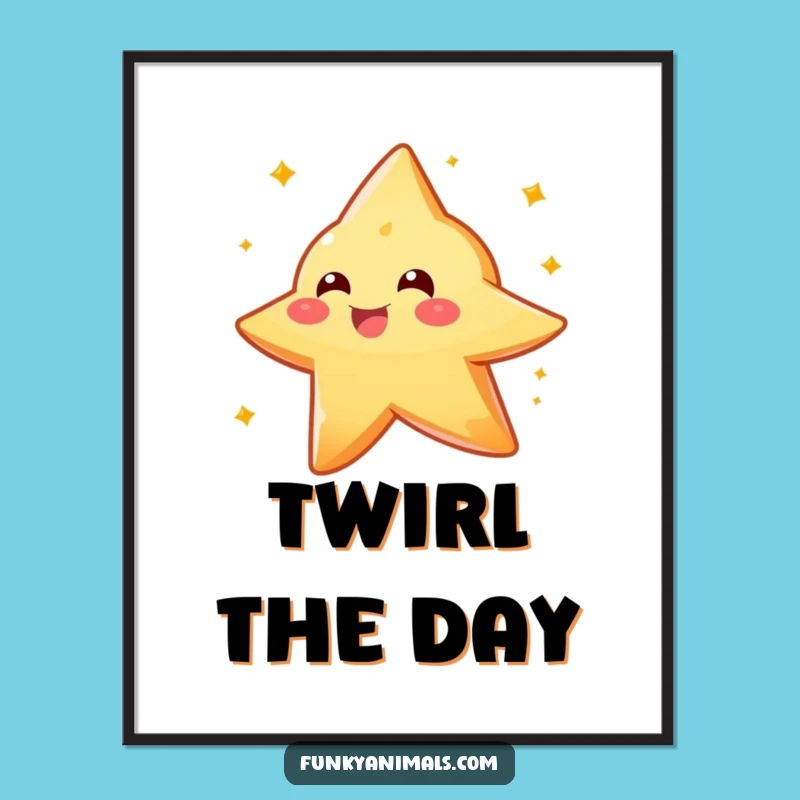 Funny Star Creature Poster: Sparkly Orange Spin, Celestial Wall Art Gift