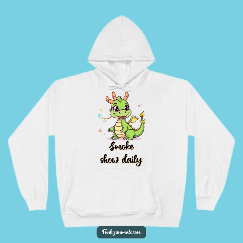 Cozy Funny Green Dragon Hoodie: Goofy Smile, Smoke Rings, Warm & Humorous Gift