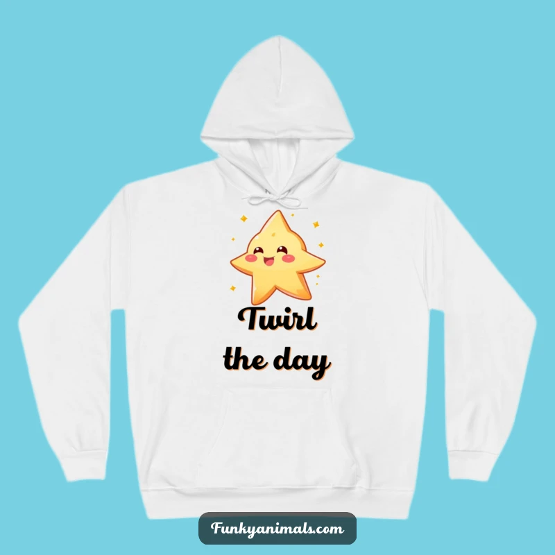 Cozy Funny Star Creature Hoodie: Sparkly Orange Spin, Warm Celestial Humor Gift