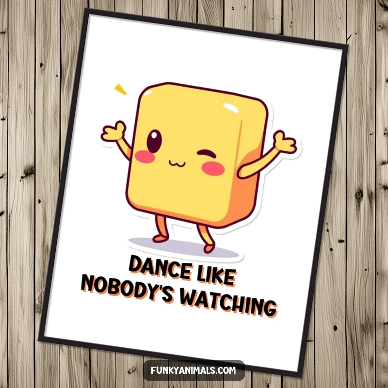Funny Free Printable Wall Art: A square, colorful block character captured mid-shimmy, radiating infectious energy and fun.