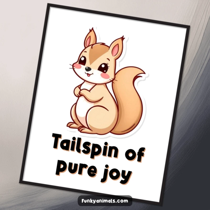 Funny Free Printable Wall Art: A quirky squirrel with a dynamically spinning spiral tail brings energetic fun to any room.