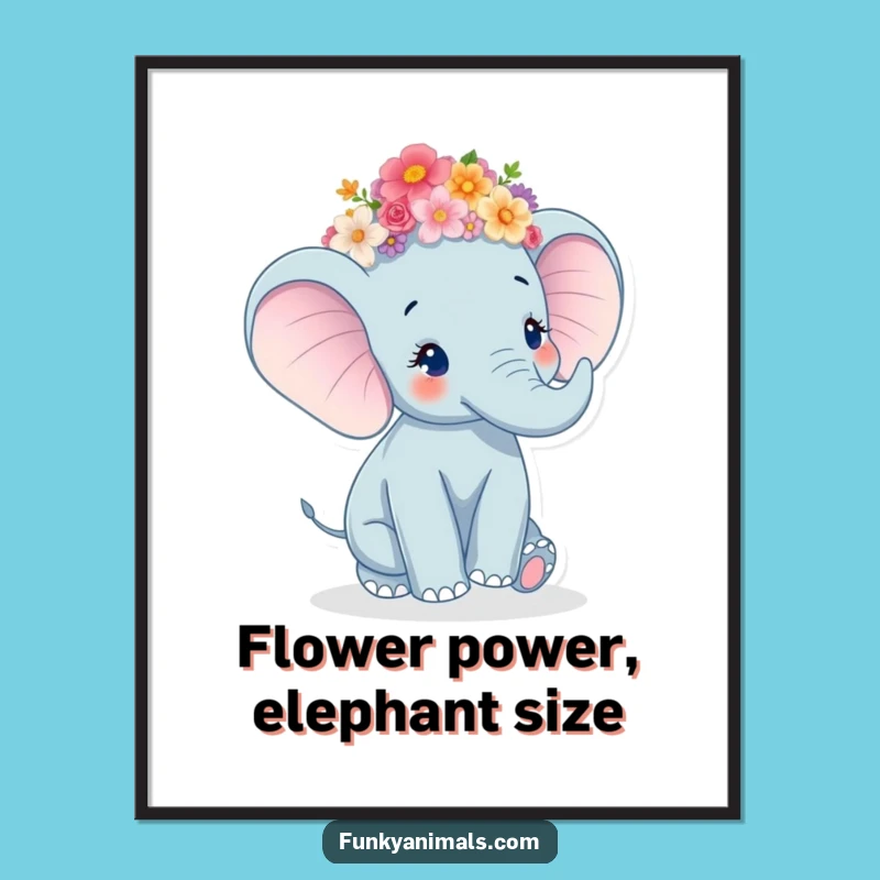 Free Printable Wall Art: Twirling Elephant, Flower Crown, Whimsical Downloadable Art