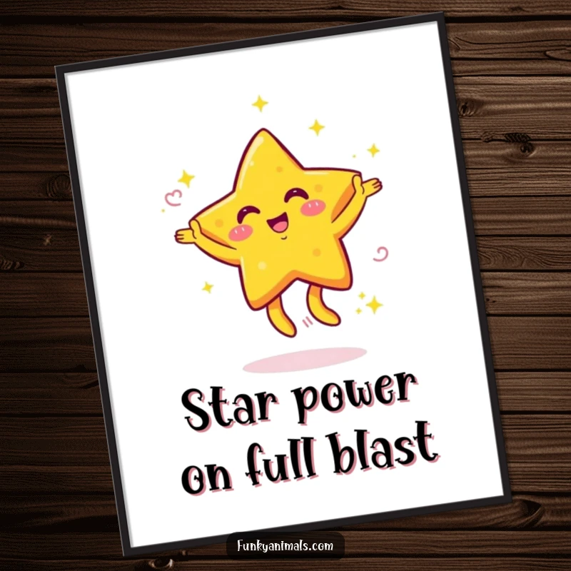 Funny Free Printable Dancing Star Wall Art depicting a yellow star character energetically dancing with its arms in motion.