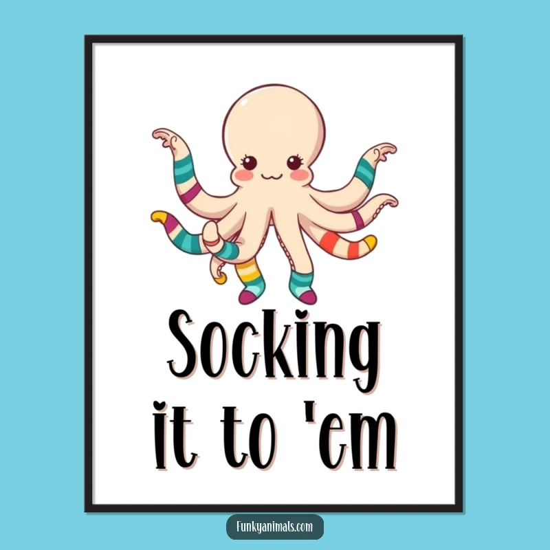 Free Printable Wall Art: Dancing Octopus Sock Party, Funny Downloadable Art