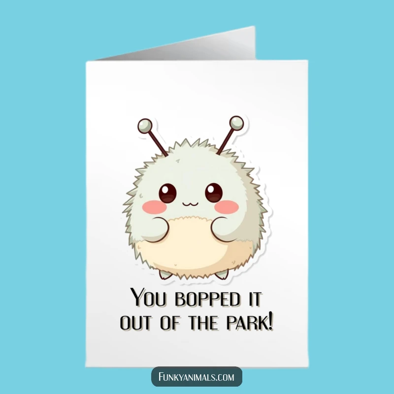 Free Printable Congrats Card: Fuzzy Creature's Bopping Celebration Downloadable