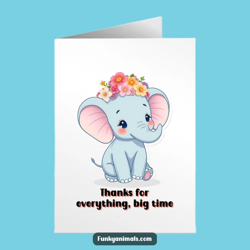 Free Printable Thank You Card: Twirling Elephant, Flower Crown, Downloadable Gift