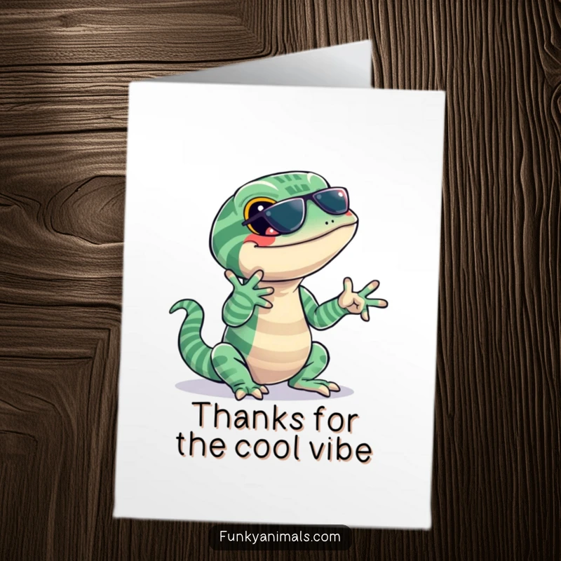 Funny Free Printable Thank You Card: A jazzy lizard with striped patterns snaps its fingers rhythmically to express thanks.