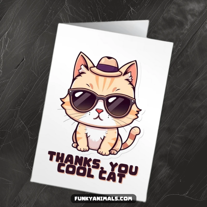 Funny Free Printable Thank You Card: A cool cat sporting sunglasses and a tiny fedora, looking chic and appreciative.