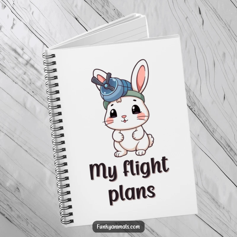 Funny Rabbit Notebook with a rabbit wearing a propeller beanie, looking ready to jot down big ideas.