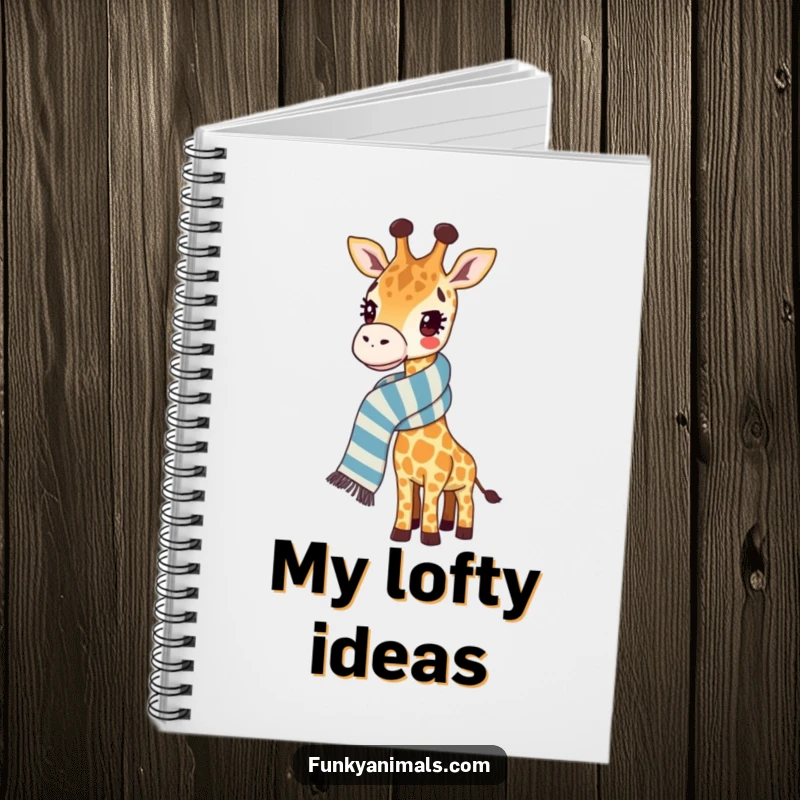 Funny giraffe notebook featuring a giraffe sporting a ridiculously long, striped scarf, perfect for capturing thoughts with charm.