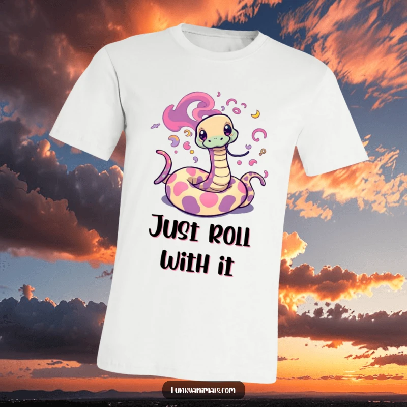 Funny Psychedelic Snake T-Shirt showcasing a trippy snake with mesmerizing, swirling patterns, embodying a groovy, musical spirit.