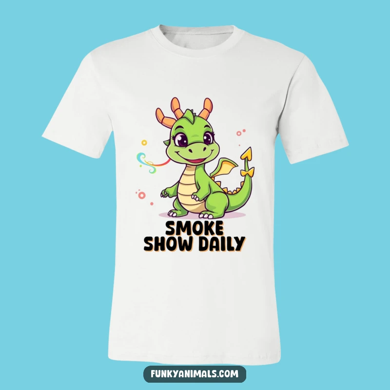 Funny Green Dragon T-Shirt: Goofy Smile, Colorful Smoke Rings, Hilarious Gift